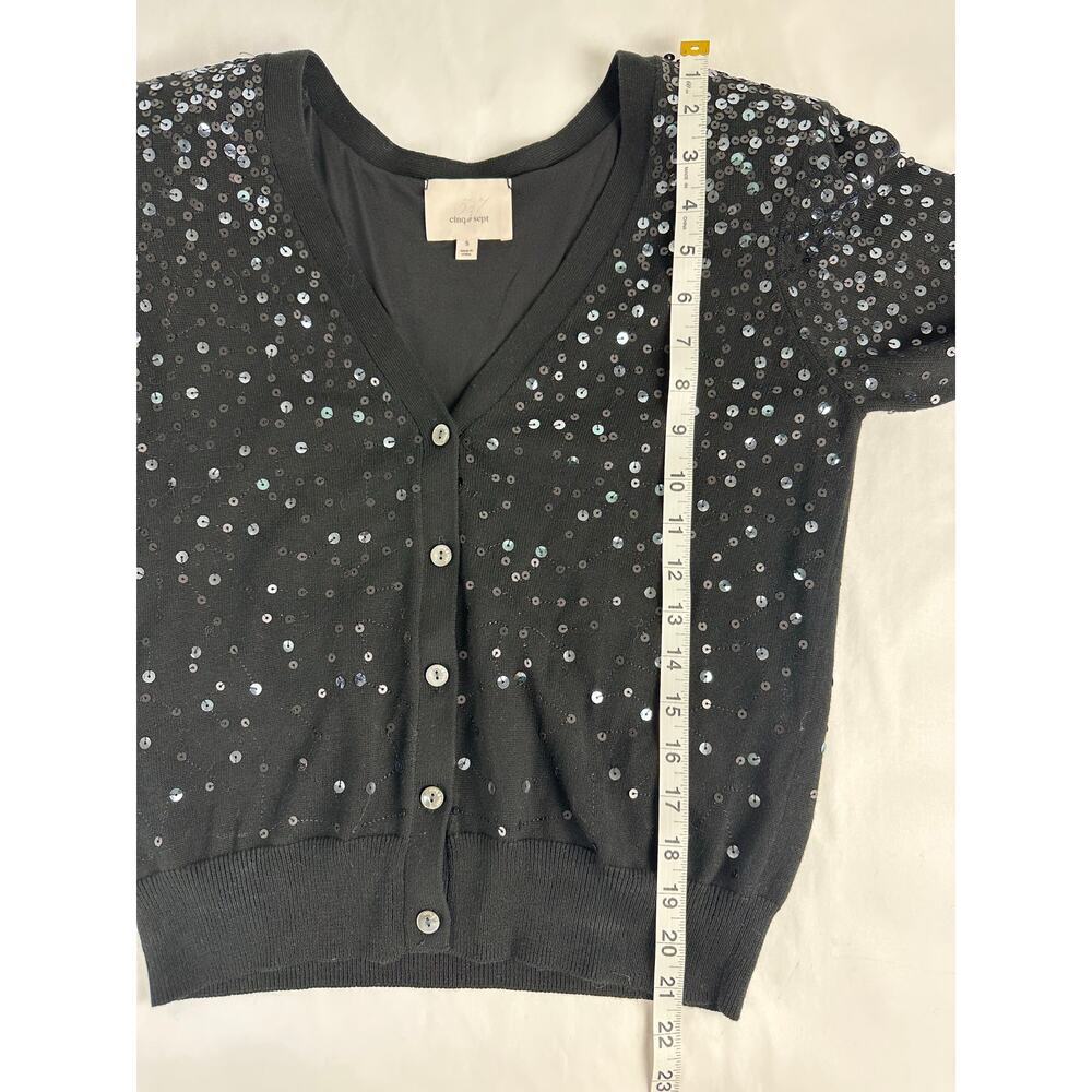 Cinq a Sept Nancy Sequin Cropped Cardigan Sweater Black Party Luxury Glam Small - Picture 8 of 9